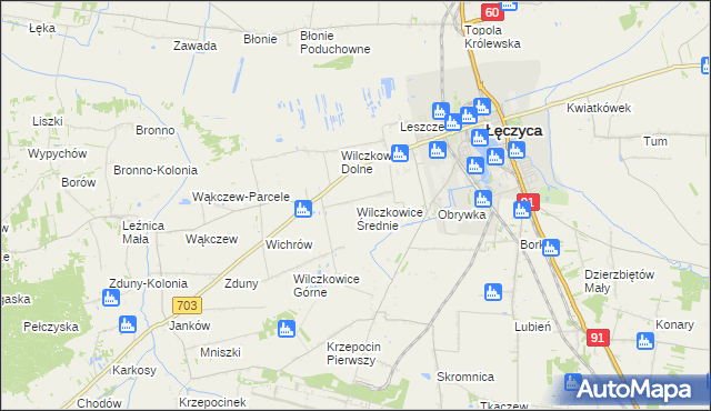 mapa Wilczkowice Średnie, Wilczkowice Średnie na mapie Targeo