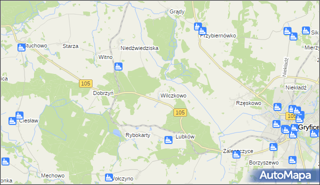 mapa Wilczkowo gmina Gryfice, Wilczkowo gmina Gryfice na mapie Targeo