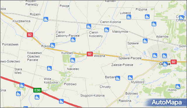 mapa Wilczna gmina Słupca, Wilczna gmina Słupca na mapie Targeo