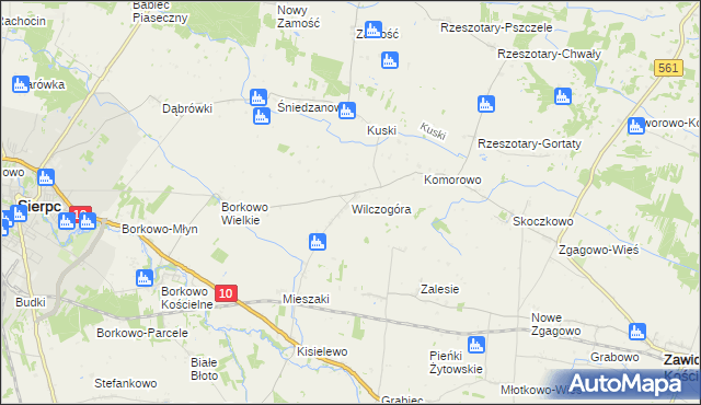 mapa Wilczogóra gmina Sierpc, Wilczogóra gmina Sierpc na mapie Targeo