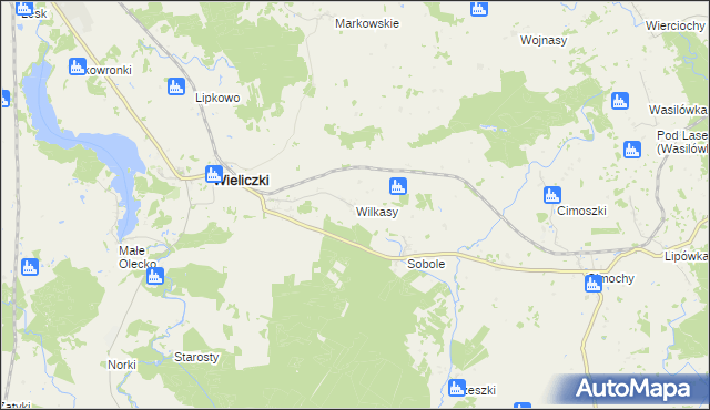 mapa Wilkasy gmina Wieliczki, Wilkasy gmina Wieliczki na mapie Targeo