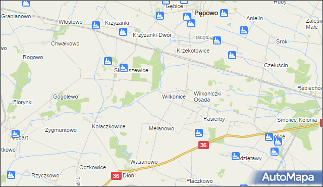 mapa Wilkonice gmina Pępowo, Wilkonice gmina Pępowo na mapie Targeo