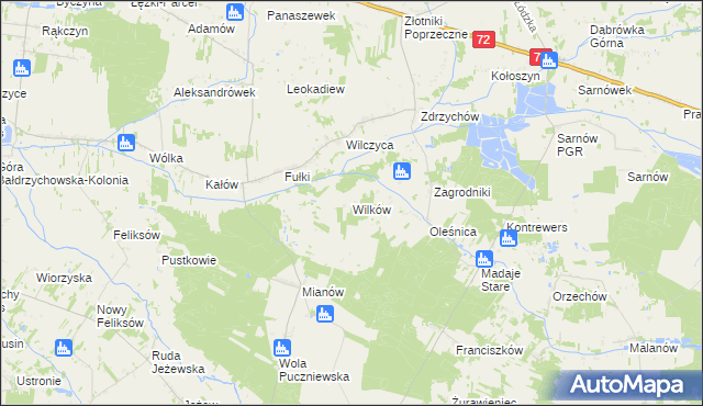 mapa Wilków gmina Dalików, Wilków gmina Dalików na mapie Targeo