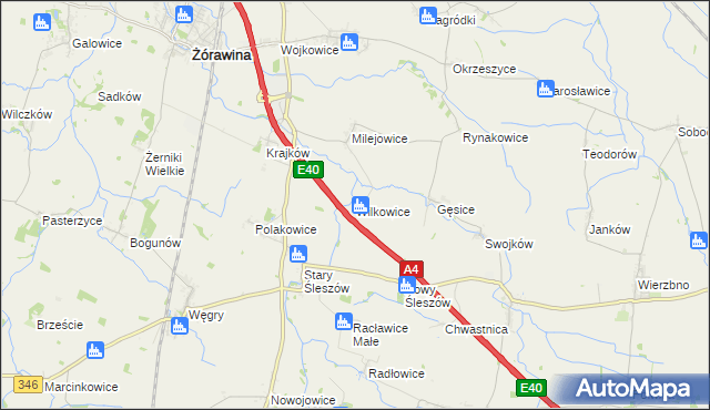 mapa Wilkowice gmina Żórawina, Wilkowice gmina Żórawina na mapie Targeo