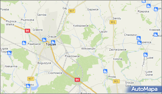 mapa Wilkowiczki gmina Toszek, Wilkowiczki gmina Toszek na mapie Targeo