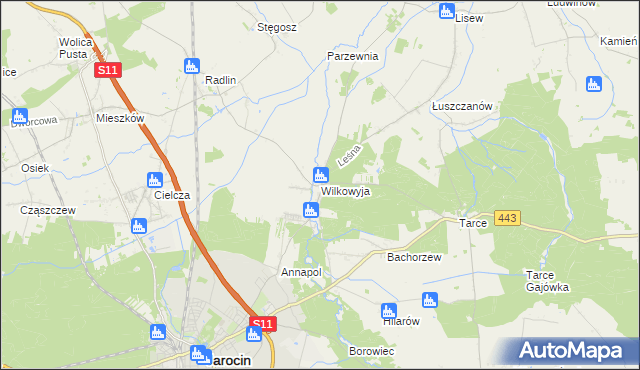 mapa Wilkowyja gmina Jarocin, Wilkowyja gmina Jarocin na mapie Targeo