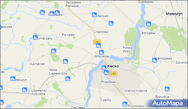 mapa Wilkowyja gmina Kłecko, Wilkowyja gmina Kłecko na mapie Targeo