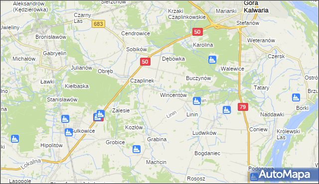 mapa Wincentów gmina Góra Kalwaria, Wincentów gmina Góra Kalwaria na mapie Targeo