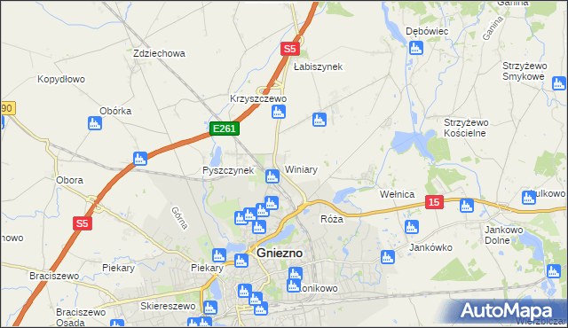 mapa Winiary gmina Gniezno, Winiary gmina Gniezno na mapie Targeo