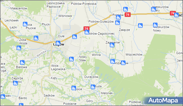 mapa Winna gmina Łagów, Winna gmina Łagów na mapie Targeo