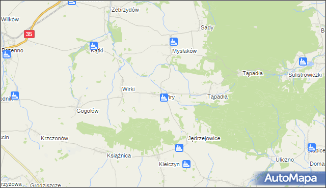 mapa Wiry gmina Marcinowice, Wiry gmina Marcinowice na mapie Targeo