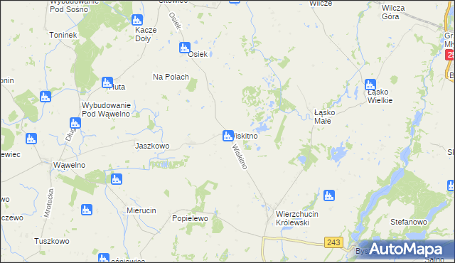 mapa Wiskitno gmina Koronowo, Wiskitno gmina Koronowo na mapie Targeo