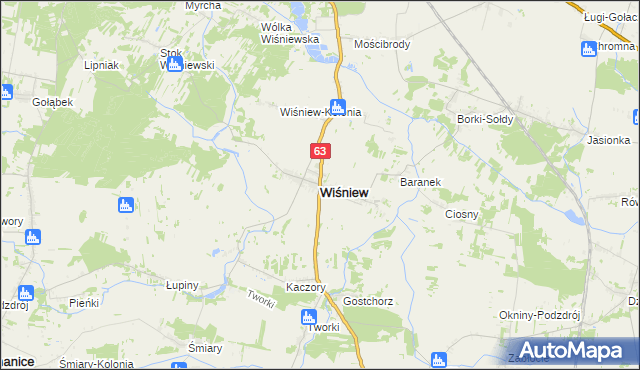 mapa Wiśniew powiat siedlecki, Wiśniew powiat siedlecki na mapie Targeo