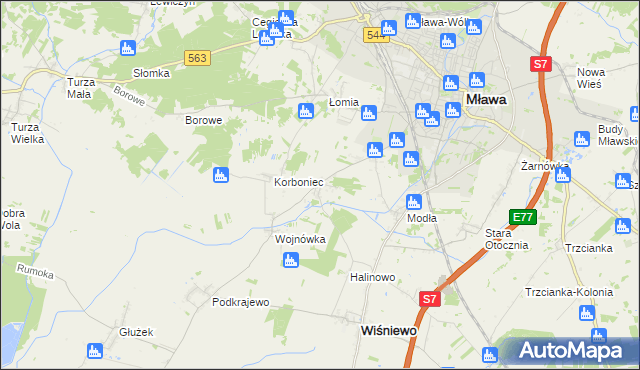 mapa Wiśniewko gmina Wiśniewo, Wiśniewko gmina Wiśniewo na mapie Targeo