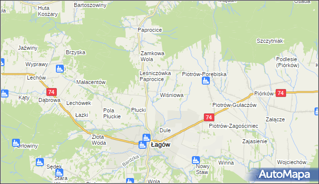 mapa Wiśniowa gmina Łagów, Wiśniowa gmina Łagów na mapie Targeo