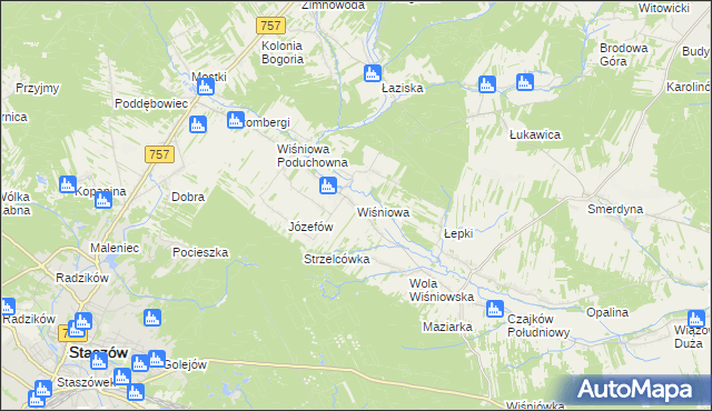 mapa Wiśniowa gmina Staszów, Wiśniowa gmina Staszów na mapie Targeo