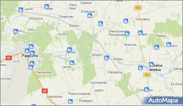 mapa Wistka gmina Pajęczno, Wistka gmina Pajęczno na mapie Targeo