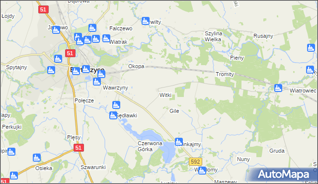 mapa Witki gmina Bartoszyce, Witki gmina Bartoszyce na mapie Targeo