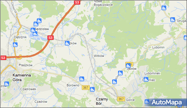 mapa Witków gmina Czarny Bór, Witków gmina Czarny Bór na mapie Targeo