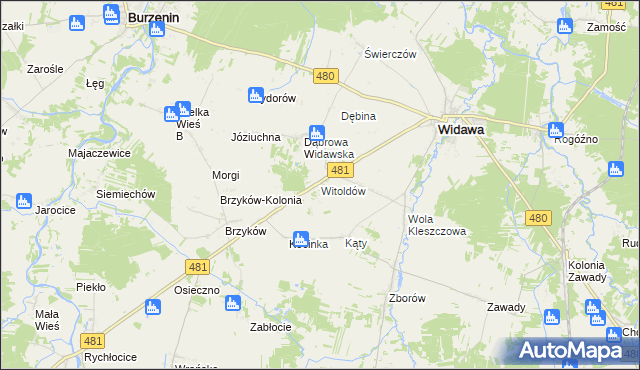 mapa Witoldów gmina Widawa, Witoldów gmina Widawa na mapie Targeo