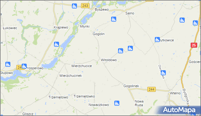 mapa Witoldowo gmina Koronowo, Witoldowo gmina Koronowo na mapie Targeo