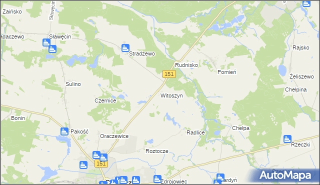 mapa Witoszyn gmina Choszczno, Witoszyn gmina Choszczno na mapie Targeo