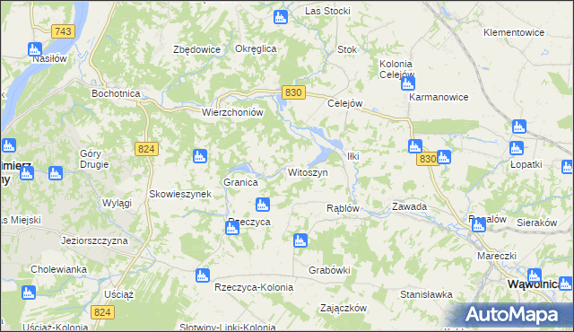 mapa Witoszyn gmina Kazimierz Dolny, Witoszyn gmina Kazimierz Dolny na mapie Targeo