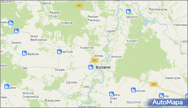 mapa Witów gmina Burzenin, Witów gmina Burzenin na mapie Targeo