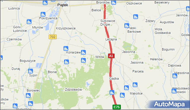 mapa Witów gmina Piątek, Witów gmina Piątek na mapie Targeo