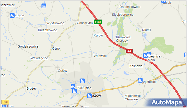 mapa Witowice gmina Wiązów, Witowice gmina Wiązów na mapie Targeo