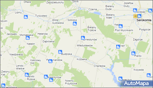 mapa Władysławów gmina Adamów, Władysławów gmina Adamów na mapie Targeo