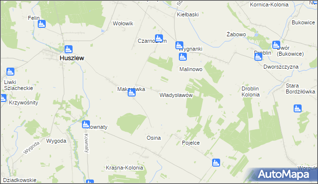 mapa Władysławów gmina Huszlew, Władysławów gmina Huszlew na mapie Targeo
