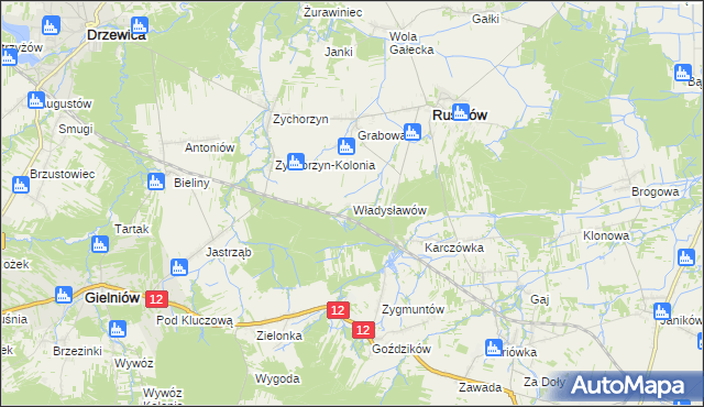 mapa Władysławów gmina Rusinów, Władysławów gmina Rusinów na mapie Targeo
