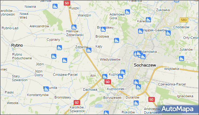 mapa Władysławów gmina Sochaczew, Władysławów gmina Sochaczew na mapie Targeo