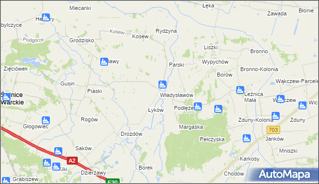 mapa Władysławów gmina Świnice Warckie, Władysławów gmina Świnice Warckie na mapie Targeo