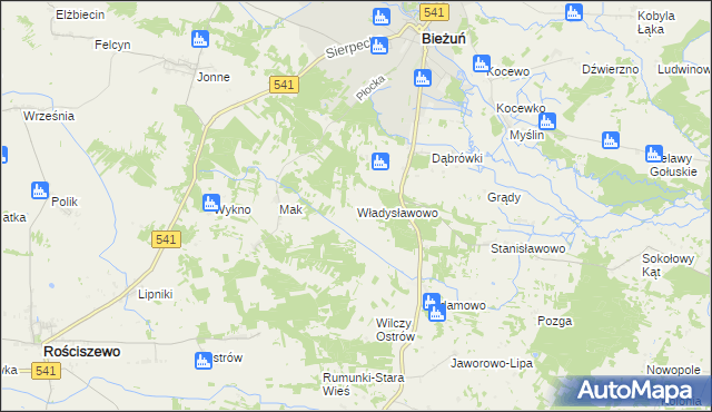 mapa Władysławowo gmina Bieżuń, Władysławowo gmina Bieżuń na mapie Targeo