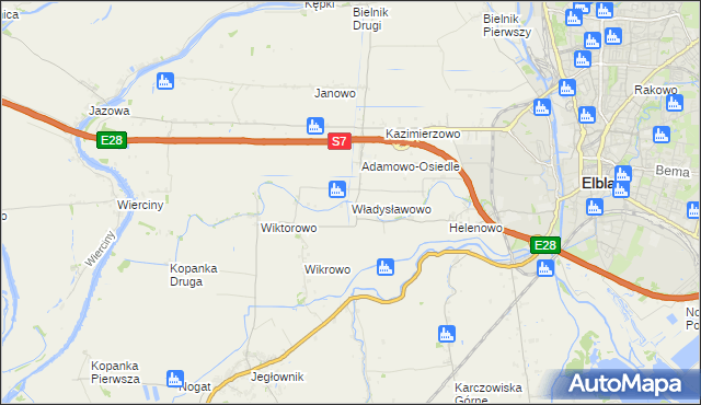 mapa Władysławowo gmina Elbląg, Władysławowo gmina Elbląg na mapie Targeo