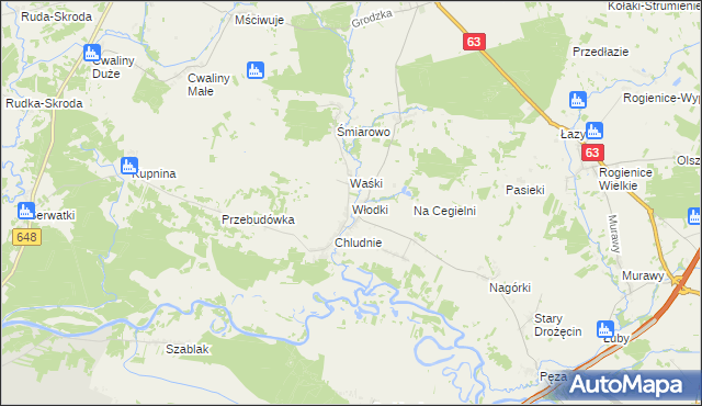 mapa Włodki gmina Mały Płock, Włodki gmina Mały Płock na mapie Targeo