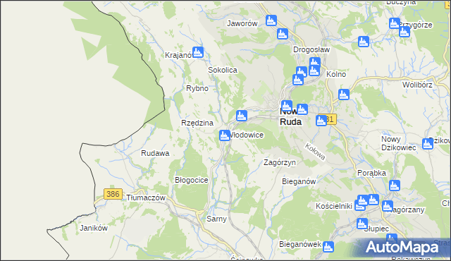 mapa Włodowice gmina Nowa Ruda, Włodowice gmina Nowa Ruda na mapie Targeo