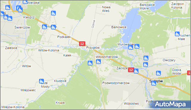 mapa Włodzimierzów gmina Sulejów, Włodzimierzów gmina Sulejów na mapie Targeo