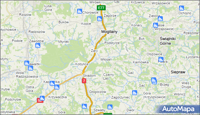 mapa Włosań, Włosań na mapie Targeo