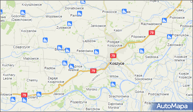 mapa Włostowice gmina Koszyce, Włostowice gmina Koszyce na mapie Targeo