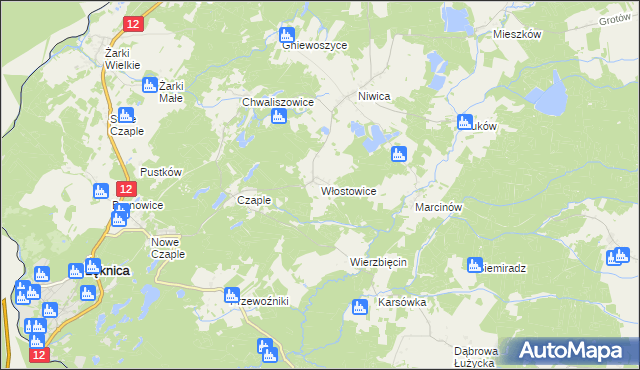 mapa Włostowice gmina Trzebiel, Włostowice gmina Trzebiel na mapie Targeo