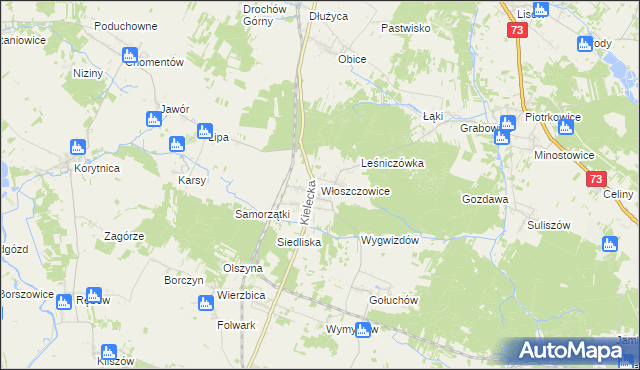 mapa Włoszczowice, Włoszczowice na mapie Targeo