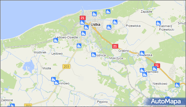 mapa Wodnica gmina Ustka, Wodnica gmina Ustka na mapie Targeo