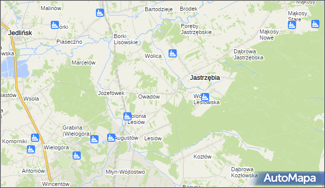 mapa Wojciechów gmina Jastrzębia, Wojciechów gmina Jastrzębia na mapie Targeo