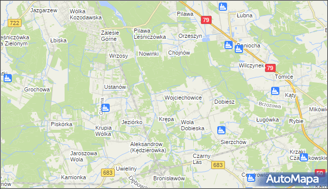 mapa Wojciechowice gmina Góra Kalwaria, Wojciechowice gmina Góra Kalwaria na mapie Targeo