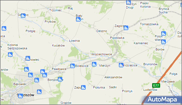 mapa Wojciechowice gmina Sędziszów, Wojciechowice gmina Sędziszów na mapie Targeo