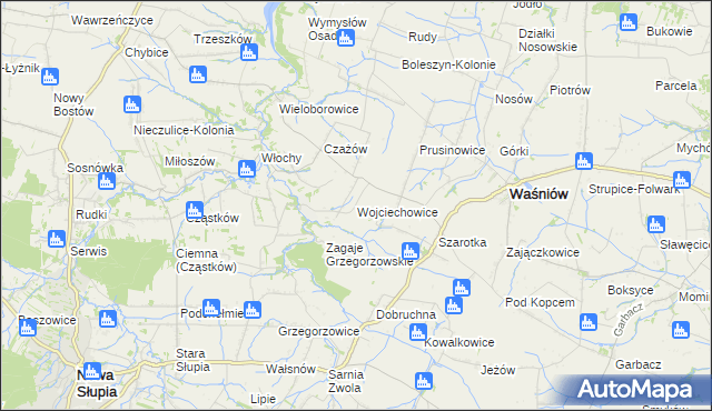mapa Wojciechowice gmina Waśniów, Wojciechowice gmina Waśniów na mapie Targeo