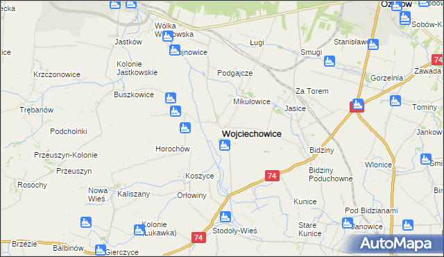 mapa Wojciechowice powiat opatowski, Wojciechowice powiat opatowski na mapie Targeo